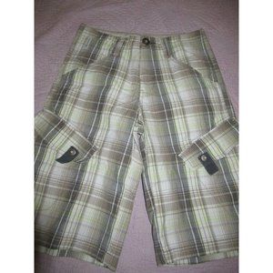 nwot Calvin Klein taupe gray plaid cargo shorts boys 10